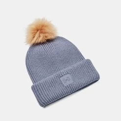 Under Armour Women's ColdGear® Infrared Halftime Ribbed Pom Beanie Aurora Purple / Metallic Tin