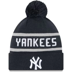 New Era New York Yankees Black Stripe Cuff Bobble Hat