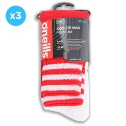 Men's Koolite Max Premium Sports Socks Bars 3 Pack Red / White -Sports Equipment Discount Store kmpr s02 0 gen rdwhxx adlt p3x12